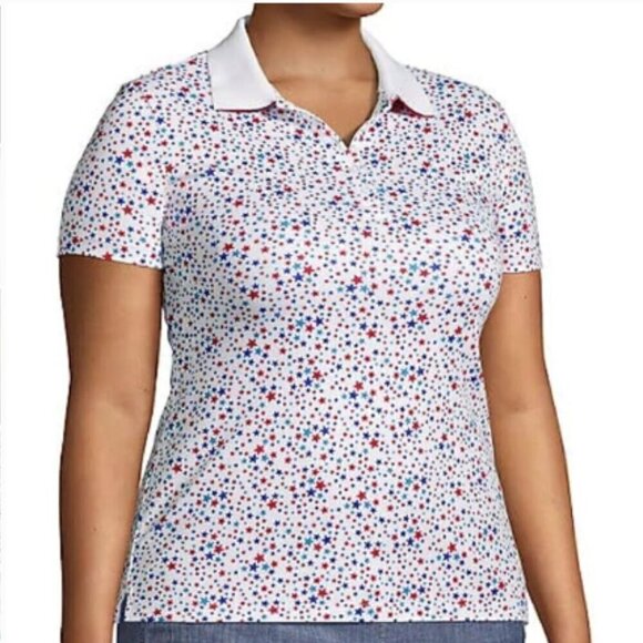 Lands' End Red White & Blue Stars Stretch Collared Cotton Polo Size MP EUC - Picture 1 of 9